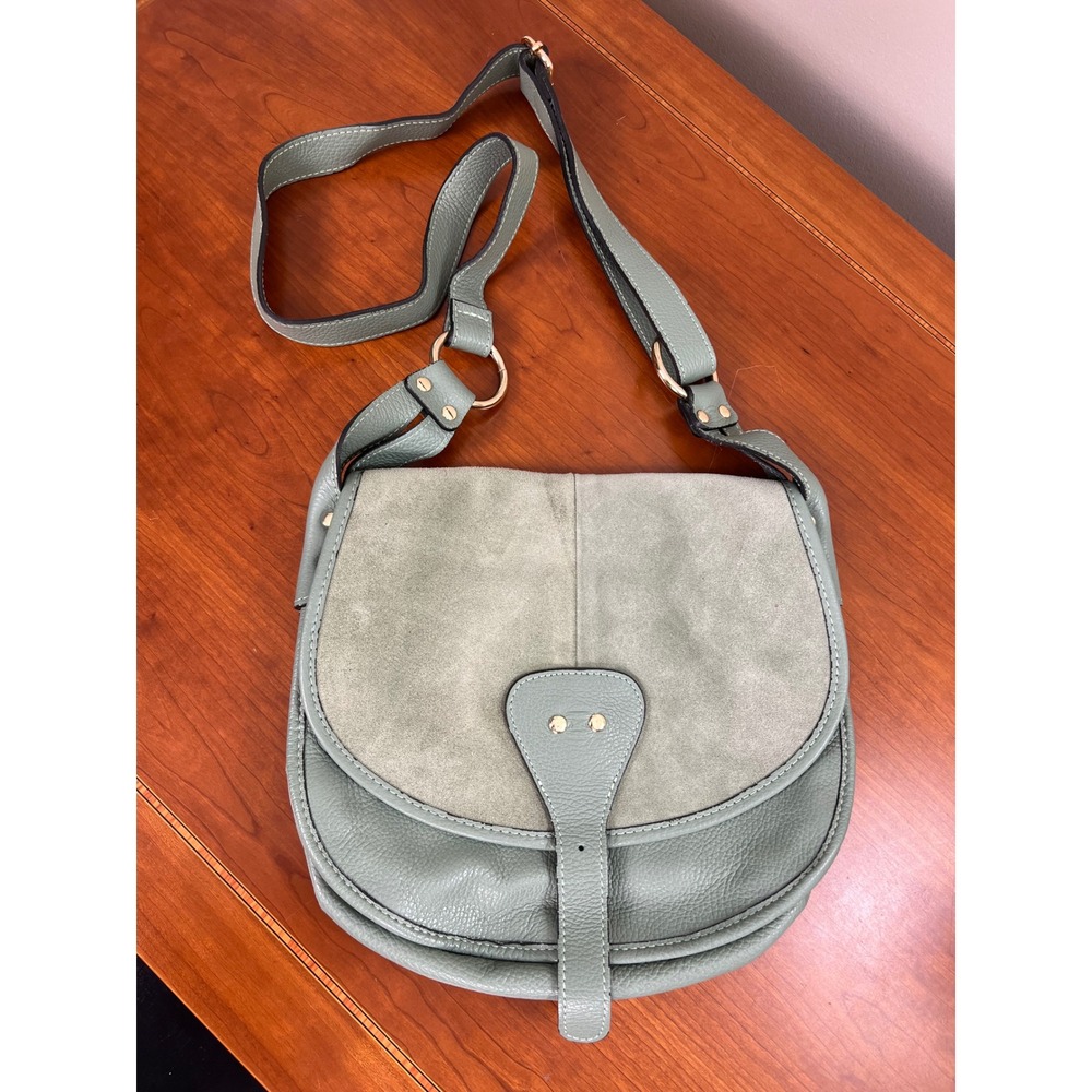 Borse In Pelle Sage Green Italian Leather Suede Saddle Crossbody Bag Handbag